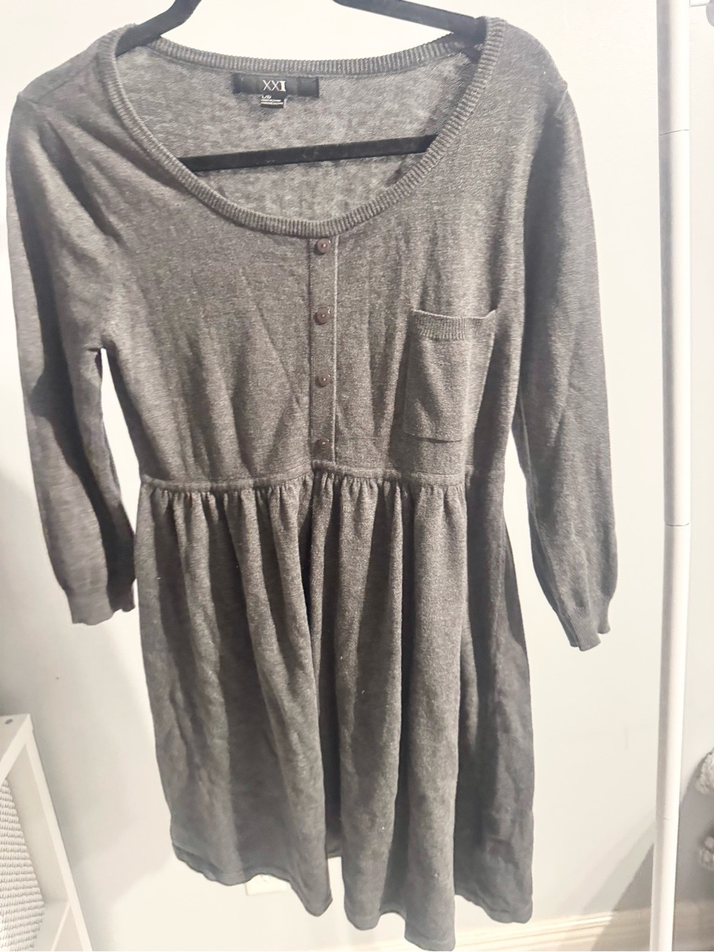 Forever 21 Gray Long Sleeve Knit Babydoll Dress